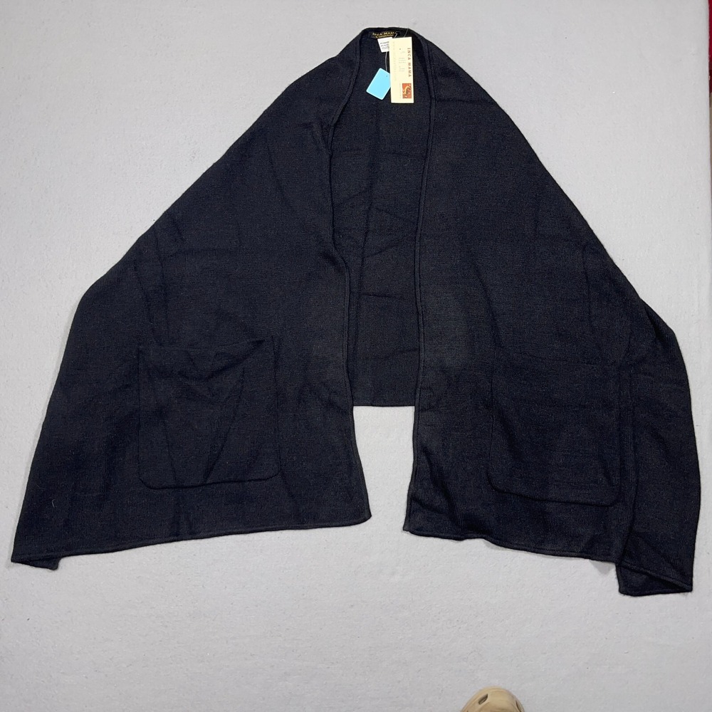 Inca Mama Scarf Wrap Women Shawl Pockets Black Angora Blend Minimalist Peru NWT
